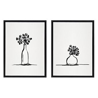 Sylvie Still Life Sketched Botanical Flower Vase Framed Canvas Set by The Creative Bunch Studio