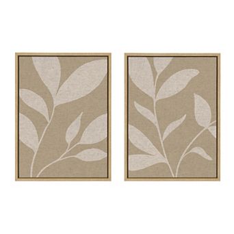 Sylvie Modern Neutral Botanical Abstract Framed Canvas Art Set by The Creative Bunch Studio