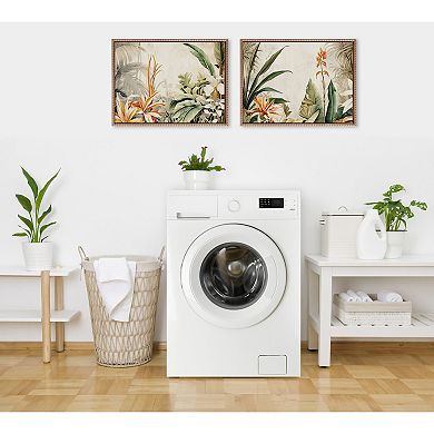 Sylvie Beaded Retro Jungle Botanical 1 and 2 Framed Canvas Art Set by The Creative Bunch Studio