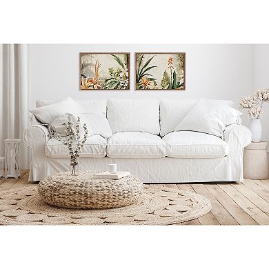 Sylvie Beaded Retro Jungle Botanical 1 and 2 Framed Canvas Art Set by The Creative Bunch Studio