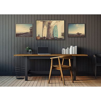 Sylvie House on Beach, Surfboards and Surfers Framed Canvas Art Set by Saint and Sailor Studios