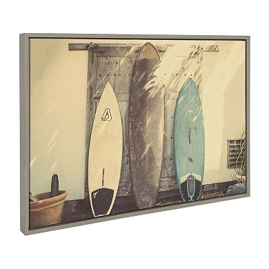 Sylvie House on Beach, Surfboards and Surfers Framed Canvas Art Set by Saint and Sailor Studios