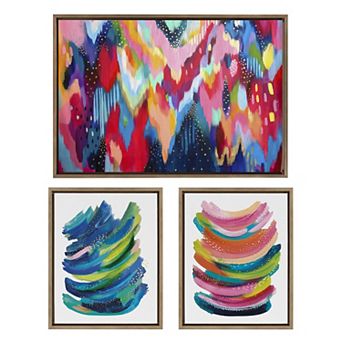 Sylvie Brushstroke and Bright Abstract Framed Canvas Set by Jessi Raulet of Ettavee