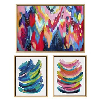Sylvie Brushstroke and Bright Abstract Framed Canvas Set by Jessi Raulet of Ettavee