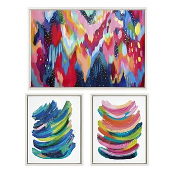 Sylvie Brushstroke and Bright Abstract Framed Canvas Set by Jessi Raulet of Ettavee