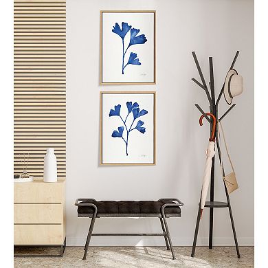 Sylvie Navy Ginkgo and Navy Ginkgo Trio Framed Canvas by Cat Coquillette 2 Piece 18x24