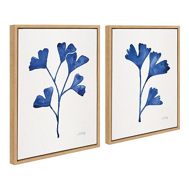 Sylvie Navy Ginkgo and Navy Ginkgo Trio Framed Canvas by Cat Coquillette 2 Piece 18x24