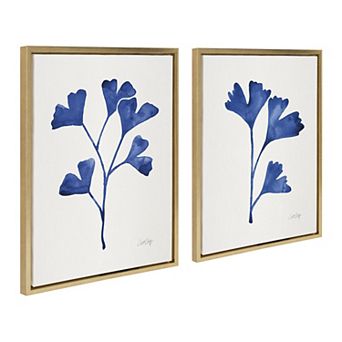 Sylvie Navy Ginkgo and Navy Ginkgo Trio Framed Canvas by Cat Coquillette 2 pc 18x24