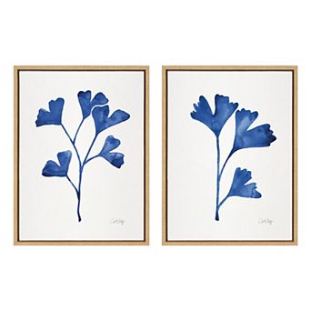 Sylvie Navy Ginkgo and Navy Ginkgo Trio Framed Canvas by Cat Coquillette 2 pc 18x24