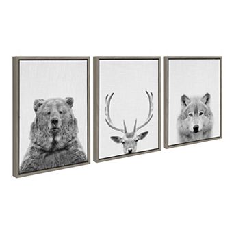 Sylvie Bear Deer and Wolf Framed Canvas by Simon Te of Tai Prints 3 pc 18x24