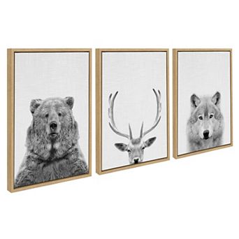 Sylvie Bear Deer and Wolf Framed Canvas by Simon Te of Tai Prints 3 pc 18x24