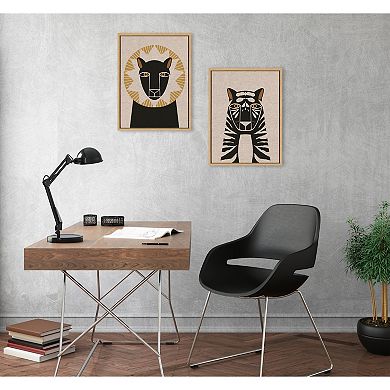 Sylvie Lion Profile and Tiger Profile Neutral Linen Framed Canvas Art Set by Hannah Beisang