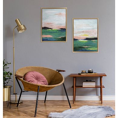 Sylvie Golden Peach Coast l and II Framed Canvas Art Set by Nikita Jariwala