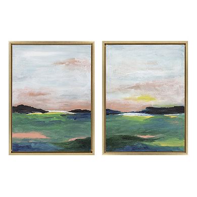 Sylvie Golden Peach Coast l and II Framed Canvas Art Set by Nikita Jariwala