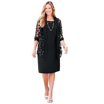 Catherines Women's Plus Size Floral Mesh Jacket Dress