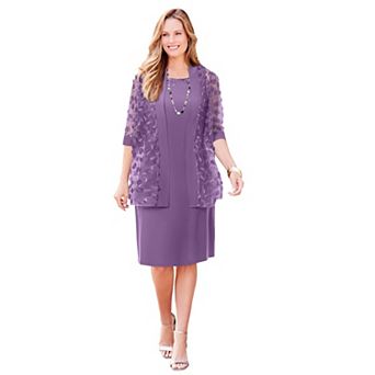 Catherines Women's Plus Size Floral Mesh Jacket Dress