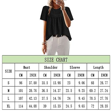 Womens Summer Tops Crewneck Short Sleeve Shirts Casual Chiffon Blouses Flowy Lace Hem Boho Clothing