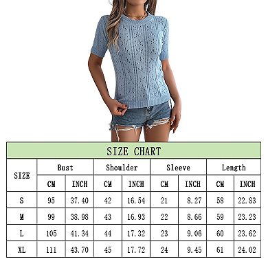 Women Leisure vacation solid color hollow out short sleeve knitted shirt top