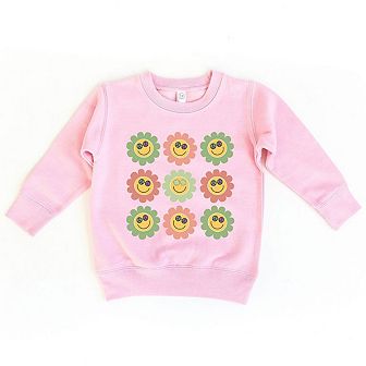 Smiley Flowers With Sunglasses Toddler Graphic Sweatshirt
