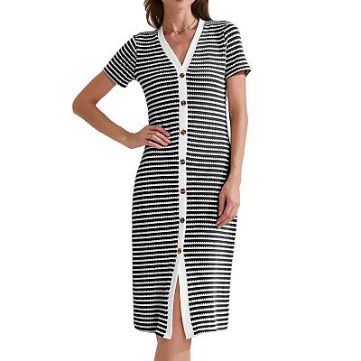knee length dresses for ladies Pearson Short Sleeve Knit Midi Dress - Ivory main image 1