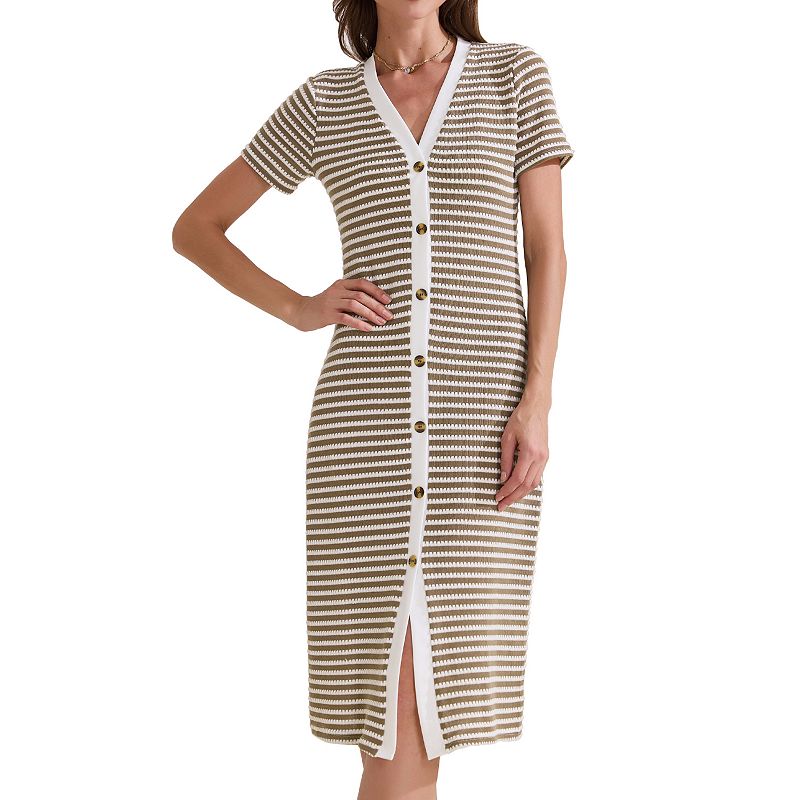 Women's Casual Summer Dress Striped Ribbed Knit Dress Short Sleeve