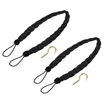 2 pc Curtain Tiebacks, 23" Braided Drapery Holdback Holder Decorative Rope Tie Back with 2 Hooks