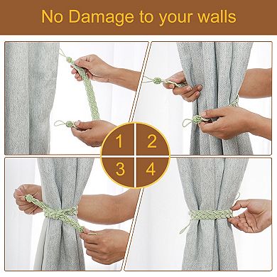 2Pcs Curtain Tiebacks, 23" Braided Drapery Holdback Holder Decorative Rope Tie Back with 2 Hooks