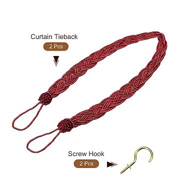2Pcs Curtain Tiebacks, 23" Braided Drapery Holdback Holder Decorative Rope Tie Back with 2 Hooks