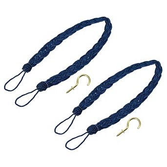2 pc Curtain Tiebacks, 23" Braided Drapery Holdback Holder Decorative Rope Tie Back with 2 Hooks