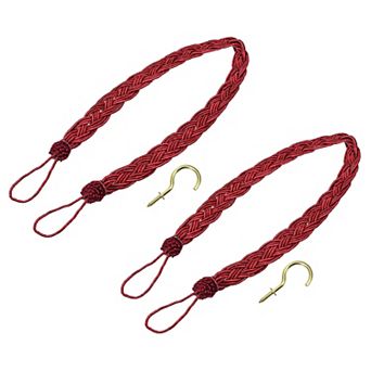 2 pc Curtain Tiebacks, 23" Braided Drapery Holdback Holder Decorative Rope Tie Back with 2 Hooks