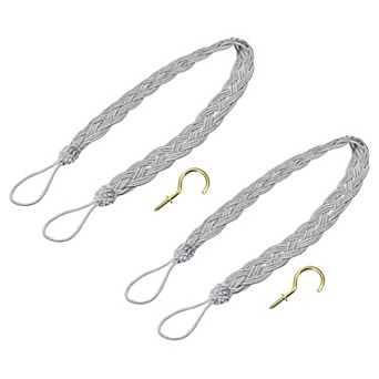 2 pc Curtain Tiebacks, 23" Braided Drapery Holdback Holder Decorative Rope Tie Back with 2 Hooks