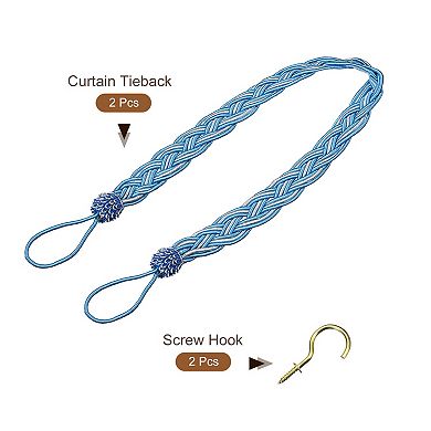 2 Pcs Curtain Tiebacks, Braided Drapery Holdback Holder Decorative Rope Tie Back with Metal Hooks