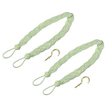 2 pc Curtain Tiebacks, Braided Drapery Holdback Holder Decorative Rope Tie Back with Metal Hooks
