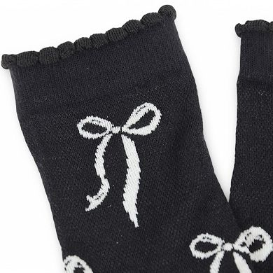 Women's 2-Pack Bow Pattern Crew Socks with Scalloped Trim and Contrast Details