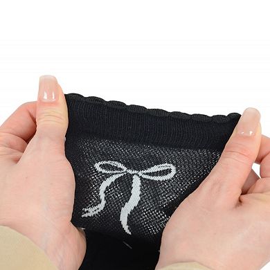 Women's 2-Pack Bow Pattern Crew Socks with Scalloped Trim and Contrast Details