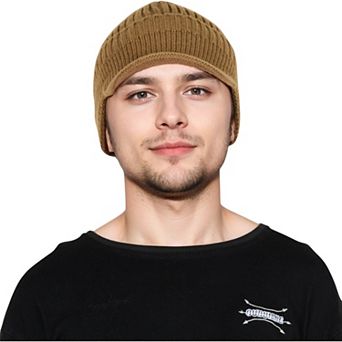 Men's Ribbed Knit Baseball Cap with Ear Flap Coverage for Winter Warmth and Style
