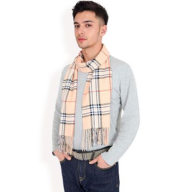 Men's Classic Plaid Patterned Scarf with Fringed Edges Soft Lightweight Winter Accessory