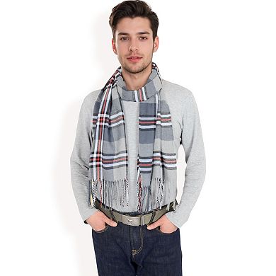 Men's Classic Plaid Patterned Scarf with Fringed Edges Soft Lightweight Winter Accessory