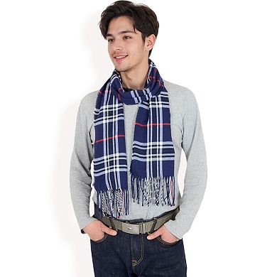 Men's Classic Plaid Patterned Scarf with Fringed Edges Soft Lightweight Winter Accessory