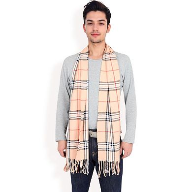 Men's Classic Plaid Patterned Scarf with Fringed Edges Soft Lightweight Winter Accessory