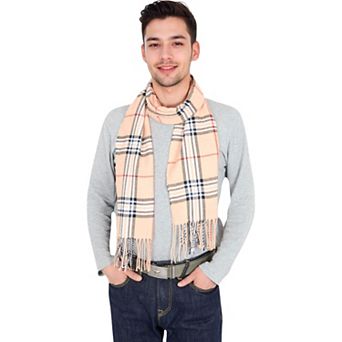 Men's Classic Plaid Patterned Scarf with Fringed Edges Soft Lightweight Winter Accessory