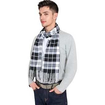Men's Classic Plaid Patterned Scarf with Fringed Edges Soft Lightweight Winter Accessory