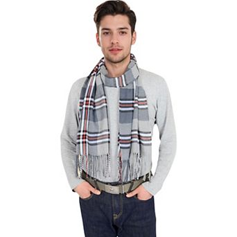 Men's Classic Plaid Patterned Scarf with Fringed Edges Soft Lightweight Winter Accessory