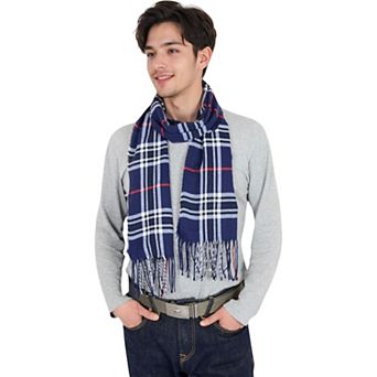Men's Classic Plaid Patterned Scarf with Fringed Edges Soft Lightweight Winter Accessory