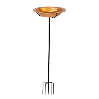 Sunnydaze Iron Staked Bird Bath or Feeder with Copper Finish - 12 in
