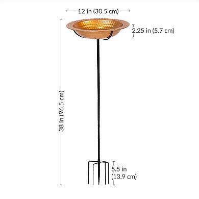 Sunnydaze Iron Staked Bird Bath or Feeder with Copper Finish - 12 in