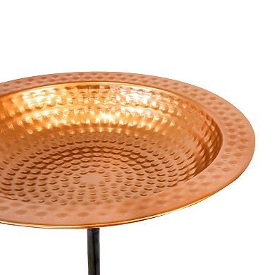 Sunnydaze Iron Staked Bird Bath or Feeder with Copper Finish - 12 in