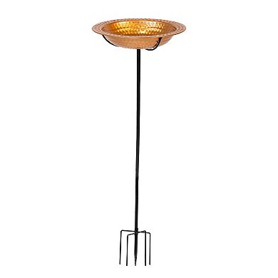 Sunnydaze Iron Staked Bird Bath or Feeder with Copper Finish - 12 in