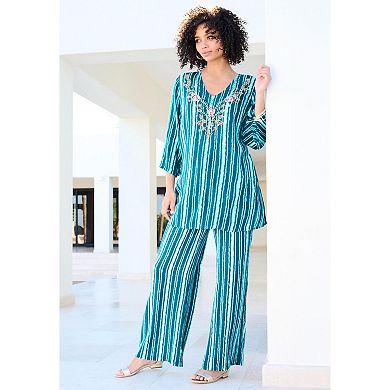 Roaman's Women's Plus Size Plus Size Hand Crinkled Wide-Leg Pant