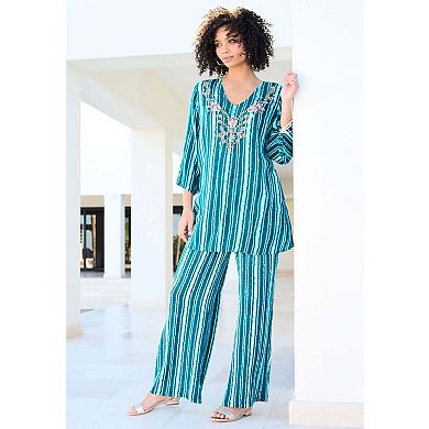 Roaman's Women's Plus Size Hand Crinkled Wide-Leg Pant